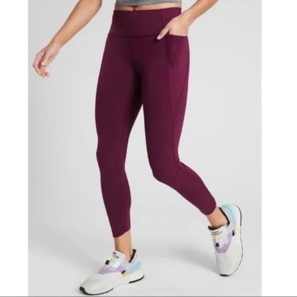 Athleta Pants - Athleta Velocity Stash Pocket 7/8 Leggings Burgundy Red